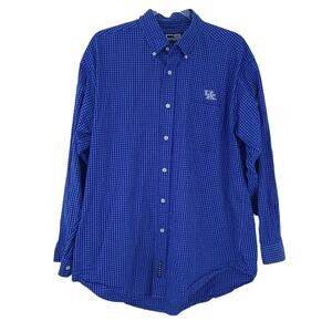 University of Kentucky Long Sleeve Button Down Collared Shirt Large Blue Plaid